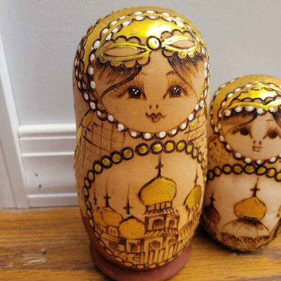 Russian stacking nesting Floral Church dolls Wooden pieces - Picture 11 of 11
